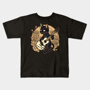 Cool Black Cat Playing Guitar - Funny Cats Kids T-Shirt